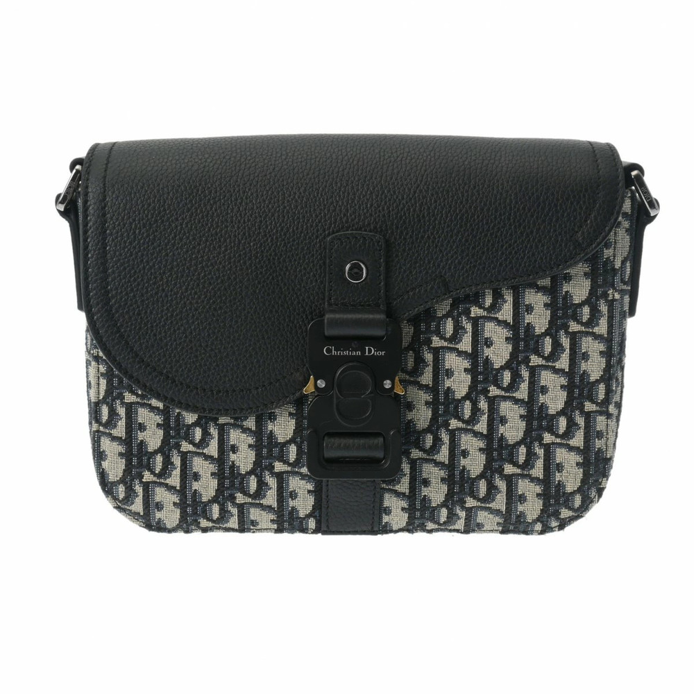 CHRISTIAN DIOR Saddle Messenger Bag Flap Blue Black Jacquard Leather Shoulder